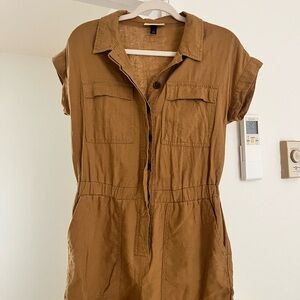 Brown Short Sleeve Button-Up Romper